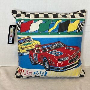 NOS NWT‎ Vintage NASCAR Racing Pillow Checkered Flag #51 & #11 Cars